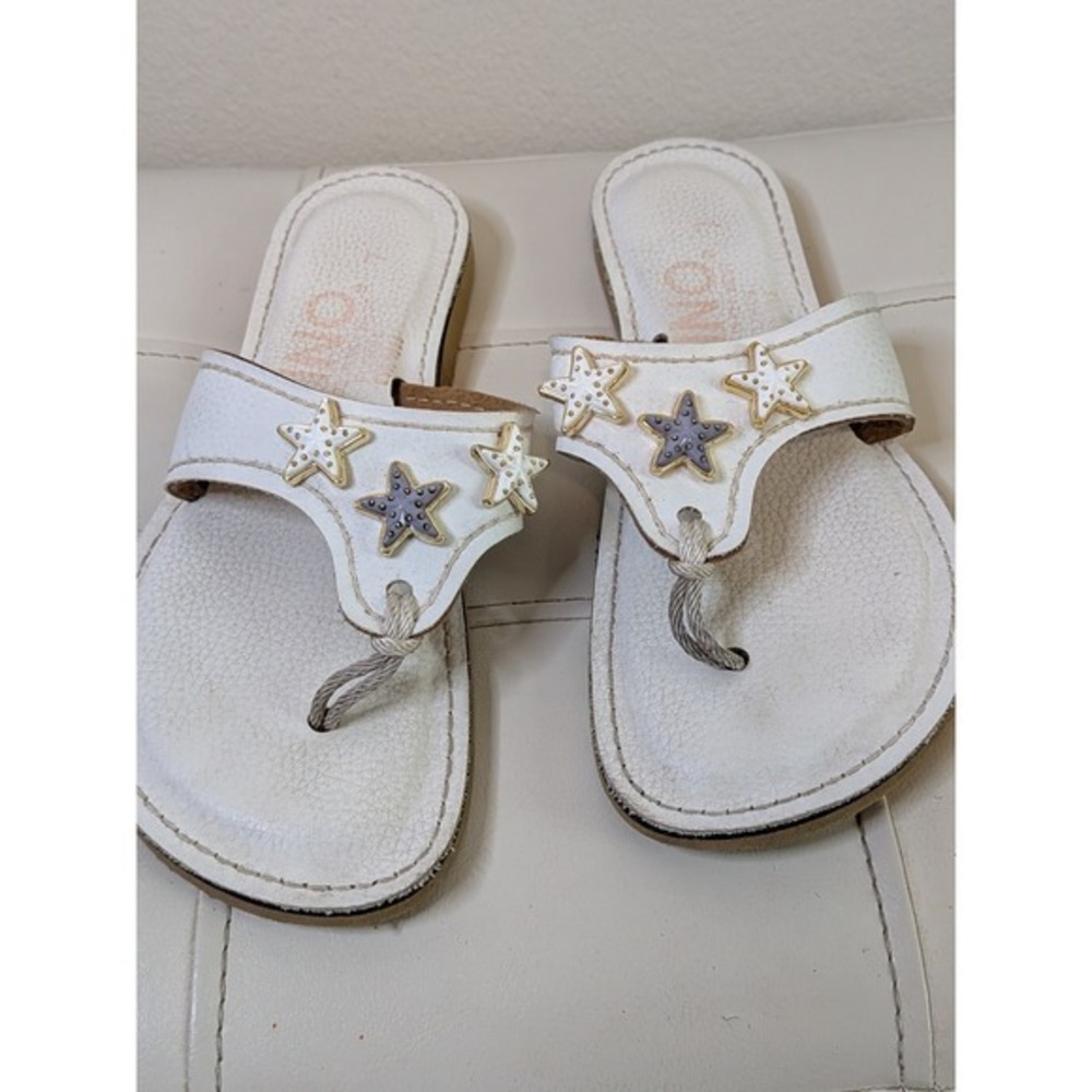 Kino Key West White Leather Star Studded Thong Sandals Womens 7 Handmade Florida
